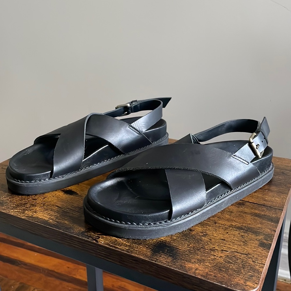 Black Genuine Leather Sandals